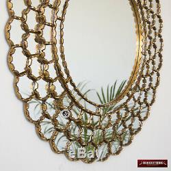 Large Gold Round Wall Mirror 31.5 from Peru, Gold leaf wood framed mirror Wall