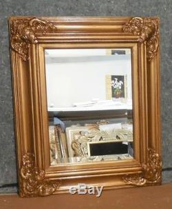 Large Gold Solid Wood 24x28 Rectangle Beveled Framed Wall Mirror