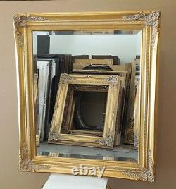 Large Gold Solid Wood 26x30 Rectangle Beveled Custom Framed Wall Mirror