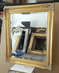 Large Gold Solid Wood 26x30 Rectangle Beveled Custom Framed Wall Mirror