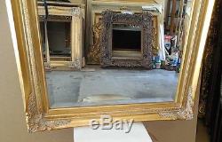 Large Gold Solid Wood 26x30 Rectangle Beveled Framed Wall Mirror