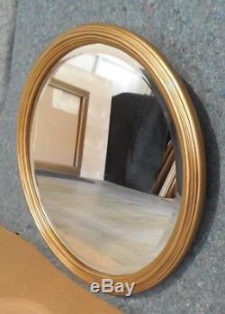 Large Gold Solid Wood 30 Round Beveled Framed Wall Mirror