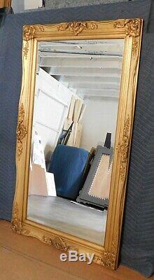 Large Gold Solid Wood 33x57 Rectangle Beveled Framed Wall Mirror