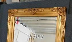 Large Gold Solid Wood 33x57 Rectangle Beveled Framed Wall Mirror