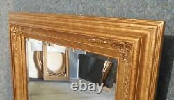 Large Gold Solid Wood 34x40 Rectangle Beveled Framed Wall Mirror