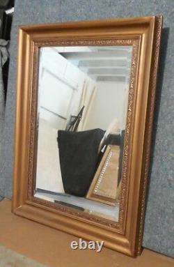 Large Gold Solid Wood 34x46 Rectangle Beveled Framed Wall Mirror