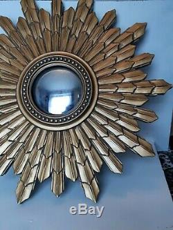 Large Gold Vintage Retro Sunburst Laura Ashley Wooden Mirror Wall One of a Kind