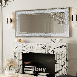 Large Gorgeous Crushed Crystal Diamond Mirror Glam Living Room Wall Decor Mirror