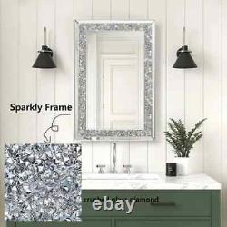 Large Gorgeous Crushed Crystal Diamond Mirror Glam Living Room Wall Decor Mirror