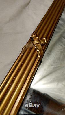 Large HEAVY Gold Gilt Mirror French Bow Gesso 28x20 Wall VTG 581 Hollywood
