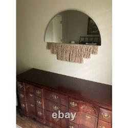 Large Half-Moon Arched Wall Mirror withTasseled Rope Trim Rustic Boho Chic Decor