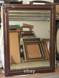 Large Hand Carved Solid Wood 38x50 Rectangle Beveled Framed Wall Mirror