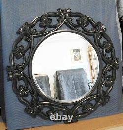 Large Hard Resin 49 Round Beveled Framed Wall Mirror