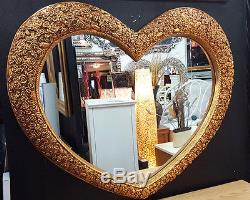Large Heart Shape Wall Mirror Ornate French Engrved Roses 110X90cm 43x35 Gold