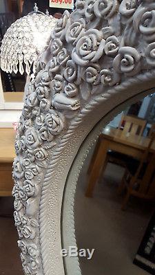 Large Heart Wall Mirror Ornate Antique Cream French Engrved Roses Glass 110X90cm