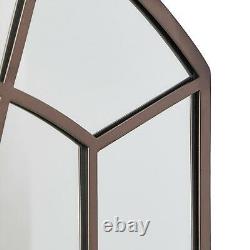 Large Heavy Arched Windowpane Wall Mirror Crowned Top Bronze Finish Metal Frame