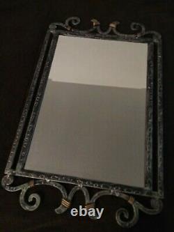 Large Heavy Brushed Metal Silver Tone Rectangular Framed Beveled Wall Mirror
