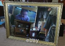 Large Heavy Wood Framed Beveled Wall Mirror 45x34 Gold Color Decoration