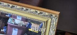 Large Heavy Wood Framed Beveled Wall Mirror 45x34 Gold Color Decoration