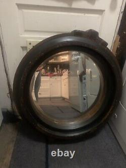 Large Heavy Wood Round Mirror Porthole Style