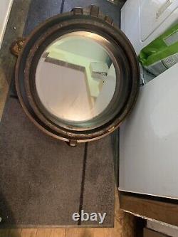 Large Heavy Wood Round Mirror Porthole Style