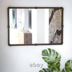 Large Industrial Wall Mirror Vintage Distressed Metal Pipe Frame Rustic Vanity