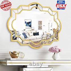 Large Irregular Shape Gold Frame Wall Mirror Modern Elegance Your Home New