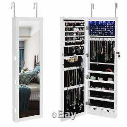Large Jewelry Box Cabinet Lockable Wall Door Mounted with Mirror 2 Drawers White