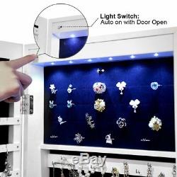 Large Jewelry Box Cabinet Lockable Wall Door Mounted with Mirror 2 Drawers White