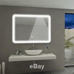 Large LED Lighted Bathroom Mirror Wall Mount Modern with Touch Sensor Makeup Bath