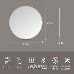 Large LED Round Wall Mirror Home Bedroom Bathroom Vanity with Bluetooth IP44