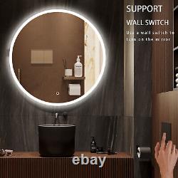 Large LED Round Wall Mirror Home Bedroom Bathroom Vanity with Bluetooth IP44