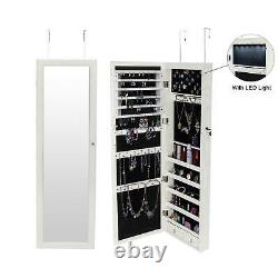 Large LED Wall Mount Beauty Mirror Armoire Jewelry Lockable Cabinet Storage Box