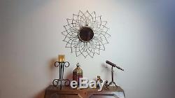 Large METAL Round Flower Wall Feature Mirror Antiqued Gold, Sun, Wire Petal 64cm