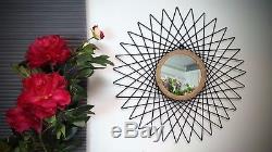 Large METAL Round Geometric Wall Feature Mirror Black, Sun, Flower, Star 61cm