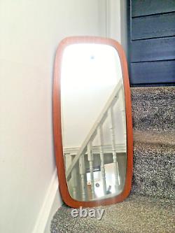 Large MID Century Scandi Style Teak Effect 60's Hall Wall Or Over Mantel Mirror