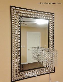 Large Metal Wall Crystal Jewel Mirror Rustic Modern Chic Decor Rectangle NEW