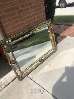 Large Mid Century 34 X 50 Rectangle Beveled Framed Wall Mirror