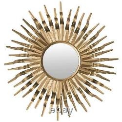 Large Mid-Century Mod Gold Sunburst Wall Mirror Wavy Rays Glam Accent Statement