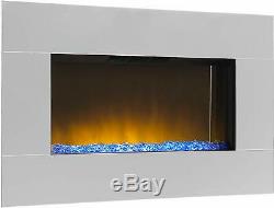 Large Mirrored Chrome LED Wall Mounted Electric Fireplace Diamond Effect Bed NEW