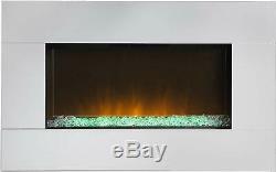Large Mirrored Chrome LED Wall Mounted Electric Fireplace Diamond Effect Bed NEW