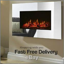 Large Mirrored Chrome LED Wall Mounted Electric Fireplace With Flame Effect 1.8K