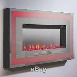 Large Mirrored Chrome LED Wall Mounted Electric Fireplace over 1M wide