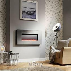 Large Mirrored Chrome LED Wall Mounted Electric Fireplace over 1M wide