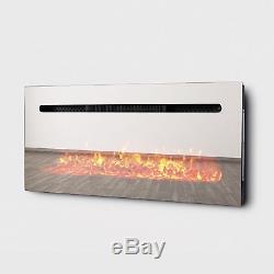 Large Mirrored Chrome LED Wall Mounted Electric Fireplace with Coal Effect 1KW