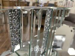 Large Mirrored Diamante Jewel Crystal Art Deco Floating Mirror Wall Shelf Shelve