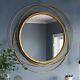 Large Modern Round Wall Mirror Home Office Decor Rustic Gold Finish Metal Frame