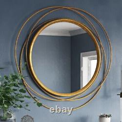 Large Modern Round Wall Mirror Home Office Decor Rustic Gold Finish Metal Frame