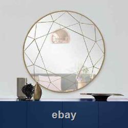 Large Modern Wall Hanging Mirror Round Golden Home Office