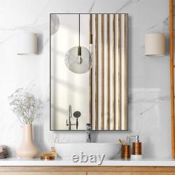 Large Modern Wall Mirror for Bathroom, Black Rectangle Wall Mounted Mirror Hangs